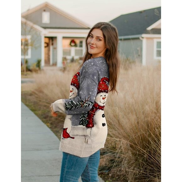 Women Christmas Sweater Graphic Print Oversized Pullover Picture 148 Loose Top - Picture 3 of 4